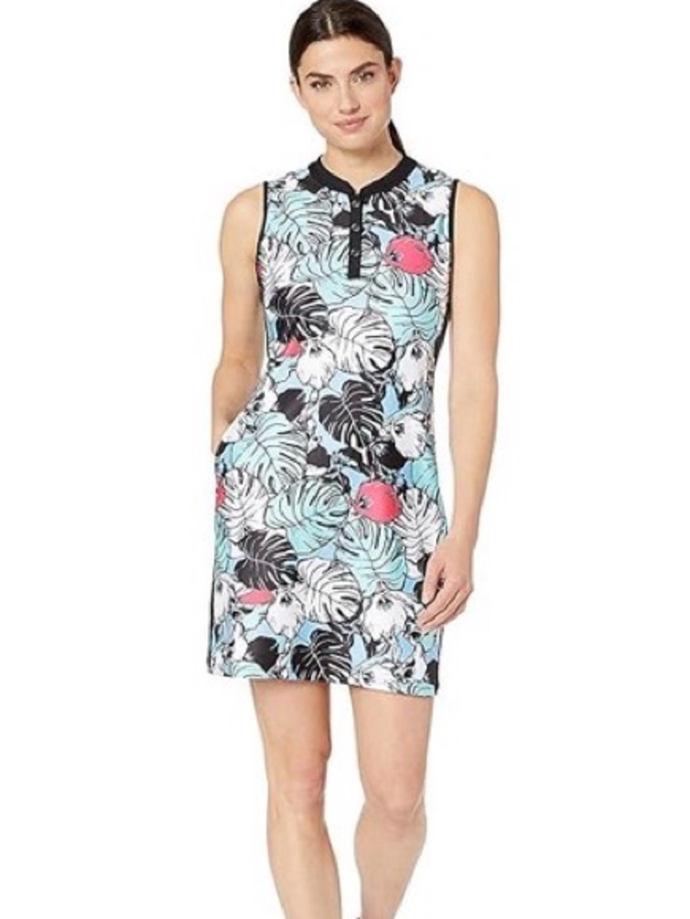 Tribal Black, White & Teal Tropical Print Dress-S